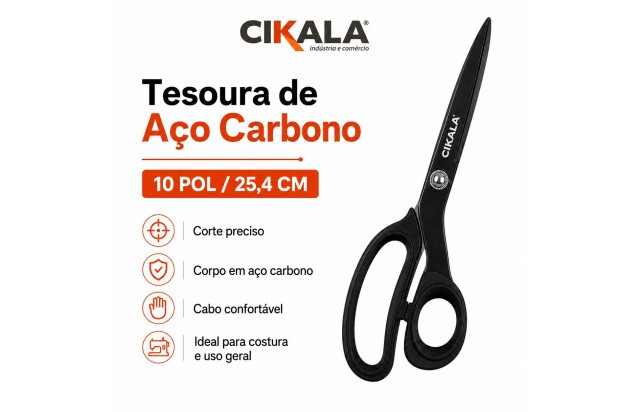 Tesoura de Alfaiate 10 Polegadas em Aço Carbono para Costura e Artesanato