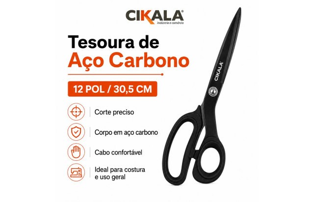 Tesoura de Alfaiate 12 Polegadas em Aço Carbono para Costura e Artesanato