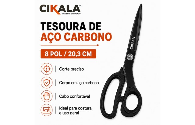 Tesoura de Alfaiate 8 Polegadas em Aço Carbono para Costura e Artesanato