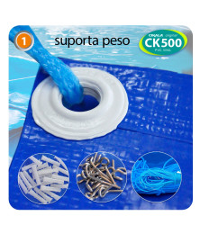 Capa de Segurança para Piscina CK500 Micras PVC Vinil + Kit de Instalação - Suporta Peso, Evita Quedas e Acidentes M2