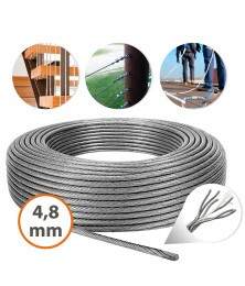 Cabo de Aço Galvanizado 4,8mm 3/16" 6x7 AF Sem Revestimento para Fixação Amarração Estaiamento