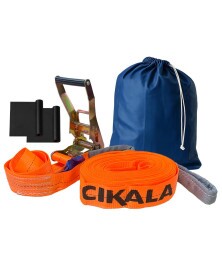 Slackline Laranja 15 M Catraca + Alças + Protetores + Bolsa
