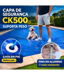 Capa de Segurança para Piscina CK500 Micras PVC Vinil + Kit de Instalação - Suporta Peso, Evita Quedas e Acidentes M2