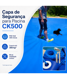 Capa de Segurança para Piscina CK500 Micras PVC Vinil + Kit de Instalação - Suporta Peso, Evita Quedas e Acidentes M2