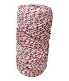 Corda Poliéster 2mm Branca e Vermelha Trançada Rolo 1/2KG Multiuso Resistente para Amarração