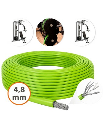 Cabo de Aço Revestido Verde 4,8mm 3/16 6x19 AF Galvanizado G-FORCE Flexível - Polias Academia Máquinas Guarda Corpo