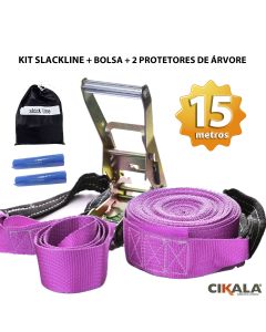 Slackline Rosa Cinta 15 M + Catraca + Alças + Protetores + Bolsa