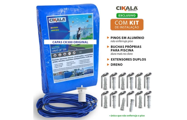 Capa para Piscina CK300 Micras 6,5x3,5 de Polietileno - Proteção Contra Sujeira, Poeira e Folhas + Kit de Instalação