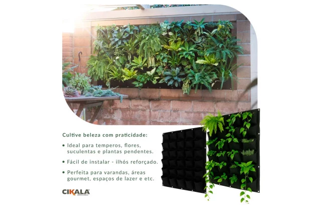 Jardineira Vertical Feltro com 20 Bolsos 25x20cm 1m² para Paisagismo Decoração Mantém as Plantas Úmidas