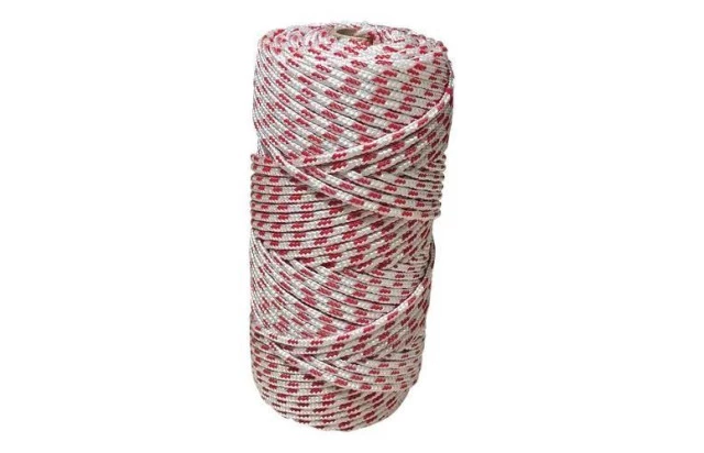 Corda Poliéster 3mm Branca e Vermelha Trançada Rolo 1/2KG Multiuso Resistente para Amarração