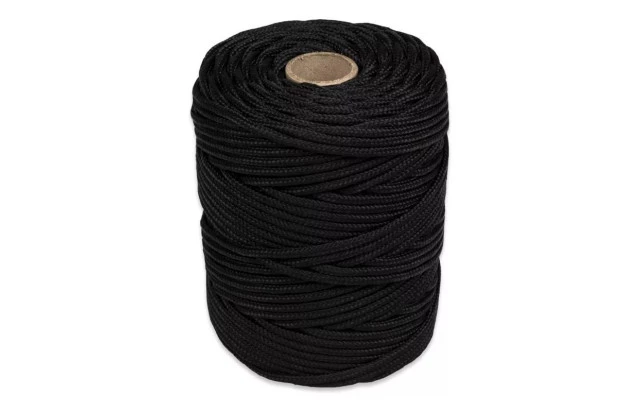 Corda Poliéster 2mm Preta Trançada Rolo 1KG Multiuso Resistente para Amarração
