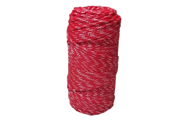 Corda Poliéster 2mm Vermelha e Branca Trançada Rolo 1/2KG Multiuso Resistente para Amarração