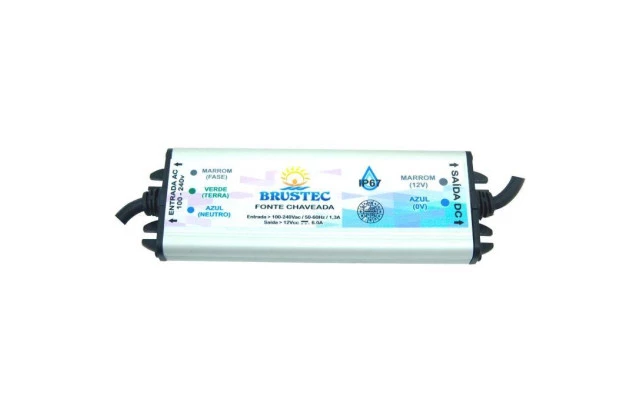 Fonte de 6a 12v Blindada Brustec 72w