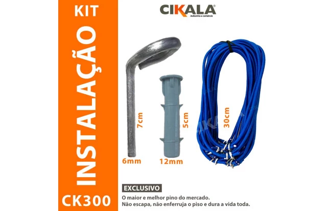 Kit de Instalação Capas para Piscina CK300 Micras Azul - Pinos em Alumínio + Buchas + Extensores Azuis