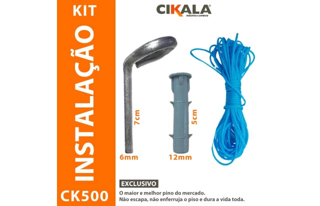 Kit de Instalação Capas para Piscina CK500 Micras - Pinos em Alumínio + Buchas + Corda Azul
