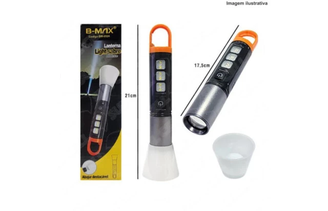 Lanterna Led Recarregável Sabre De Luz Longo Alcance com Abajur Descartável