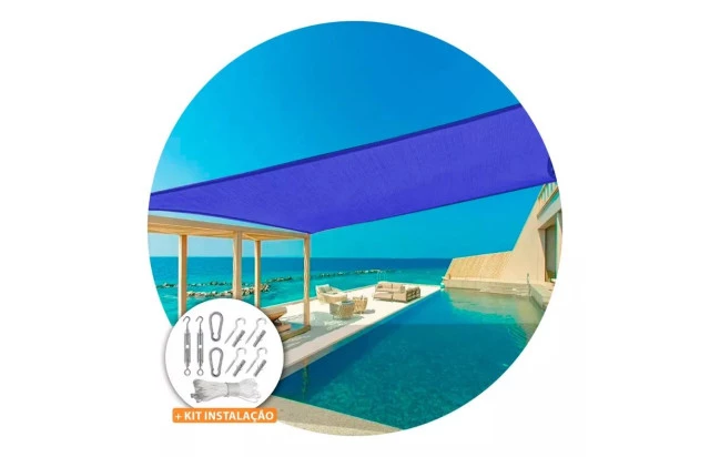 Tela Shade 90% Sombreamento Azul Reforçada - Cobertura Garagem Pergolado Piscina Área Externa
