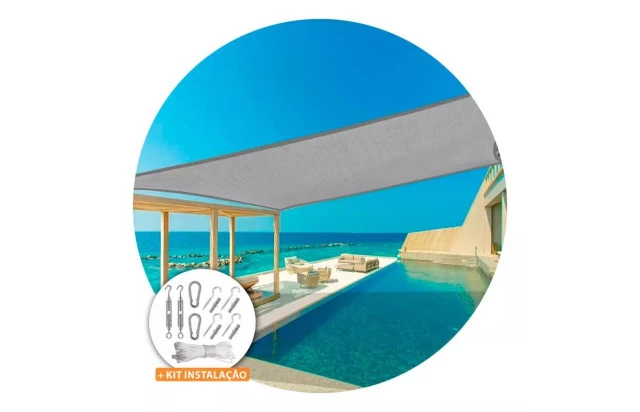 Tela Shade 90% Sombreamento Cinza Reforçada - Cobertura Garagem Pergolado Piscina Área Externa