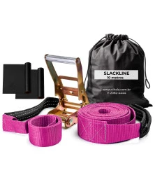 Slackline Rosa 10 M Catraca + Alças + Protetores + Bolsa