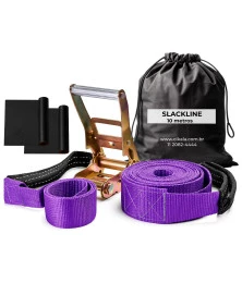 Slackline Roxo 10 M Catraca + Alças + Protetores + Bolsa