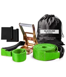 Slackline Verde 10 M Catraca + Alças + Protetores + Bolsa