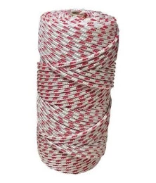 Corda Poliéster 3mm Branca e Vermelha Trançada Rolo 1/2KG Multiuso Resistente para Amarração