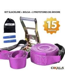 Slackline Rosa 15 M Catraca + Alças + Protetores + Bolsa