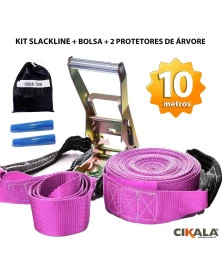 Slackline Rosa 10 M Catraca + Alças + Protetores + Bolsa