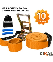 Slackline Laranja 10 M Catraca + Alças + Protetores + Bolsa