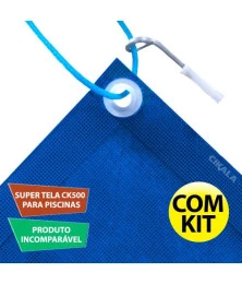Tela para Piscina Azul CK500 Micras PVC Vinil + Kit de Instalação - Proteção para Pets, Evita Quedas e Acidentes